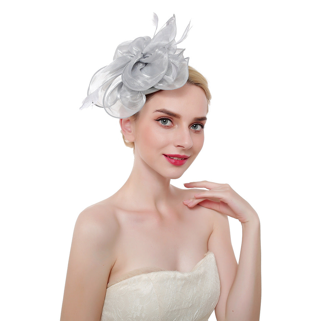 Organza Top Hat Headwear Feather Hair Band Unisex Costume Accessory