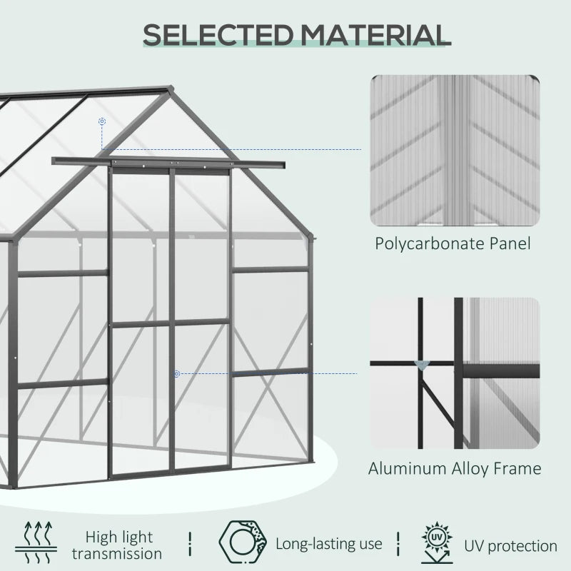 Aluminum Walk-In Greenhouse Kit with Polycarbonate Panels & Adjustable Roof Vent - Black or Clear