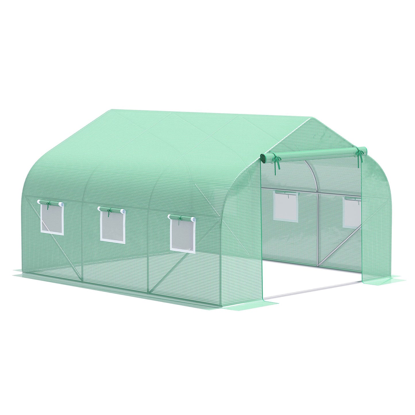 Outdoor Walk-In Tunnel Greenhouse 11.5 x 10 x 6.5 ft with Roll-up Windows & Zippered Door - Green