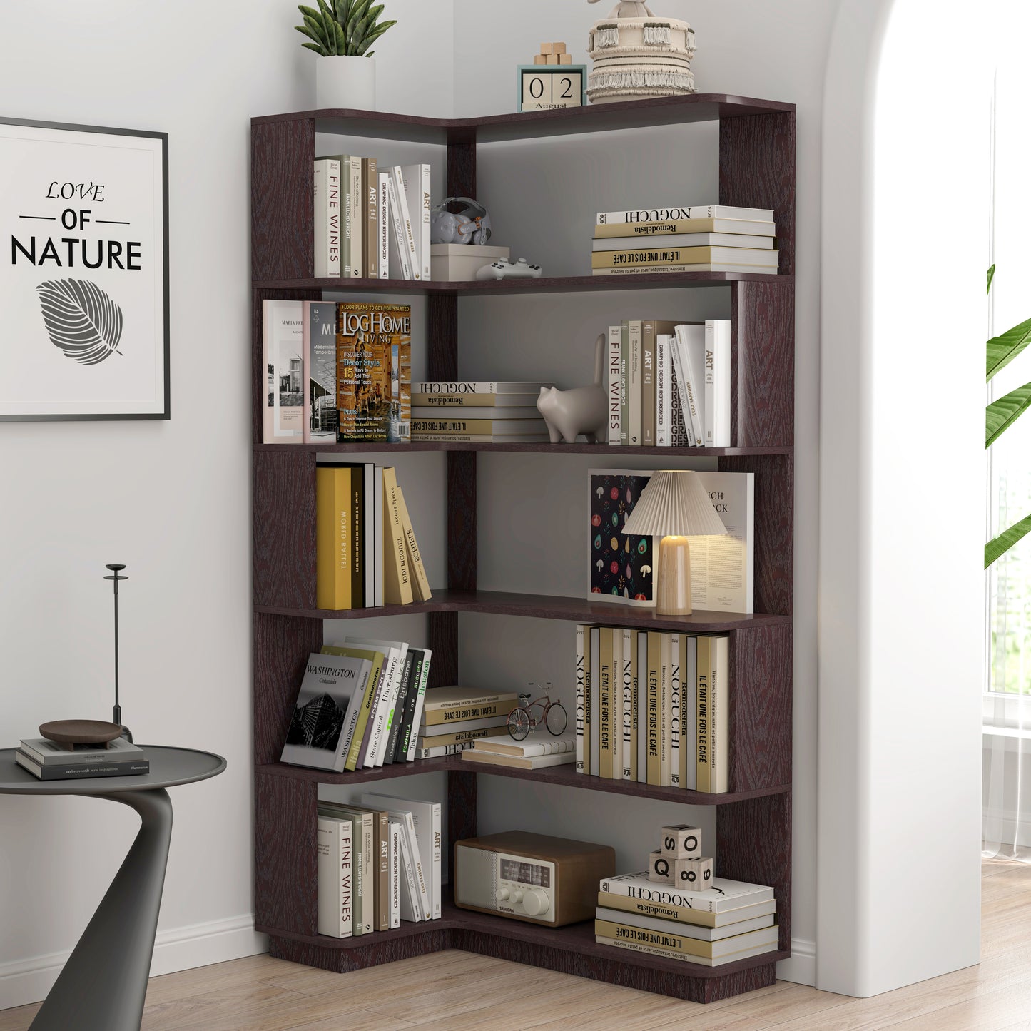 90cm 35.43in Extended Size Freestanding L-Shaped Corner Bookshelf For