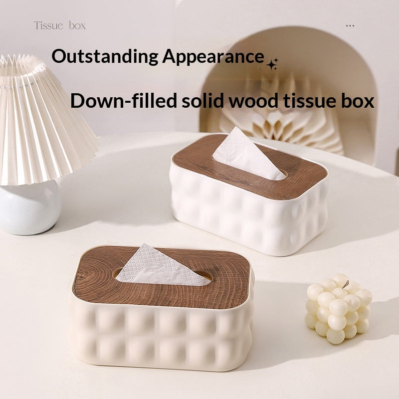 Wooden Lid Tissue Box - Bathroom Storage Organizer, Waterproof Plastic Desktop
