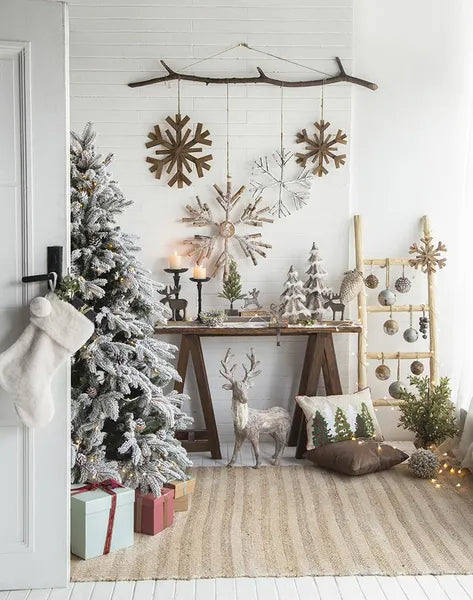 Large Fir Wood Snowflake Ornaments - Set of 2 for Holiday Decor