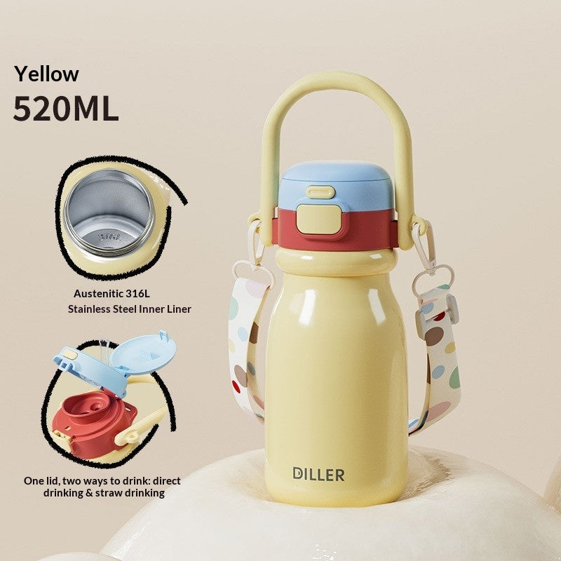 Insulated Water Bottle with Dual-Drinking Spout - 520ml Stainless Steel Thermos for Kids & Adults