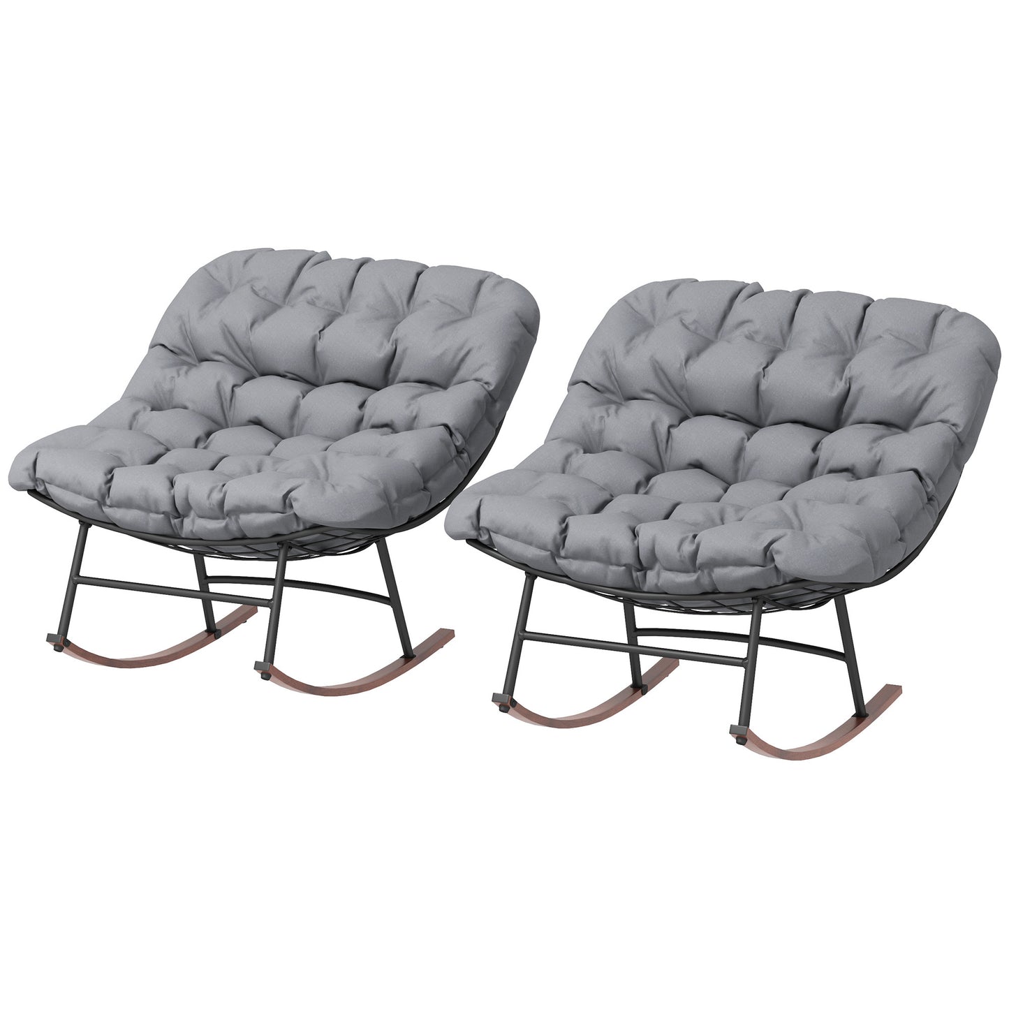 Oversized Outdoor Rocking Chairs Set of 2 with Cushions - Gray