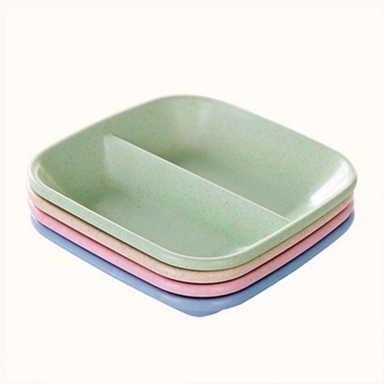 Double Grid Wheat Straw Saucer Small Plate for Household Dining - Multiple Colors
