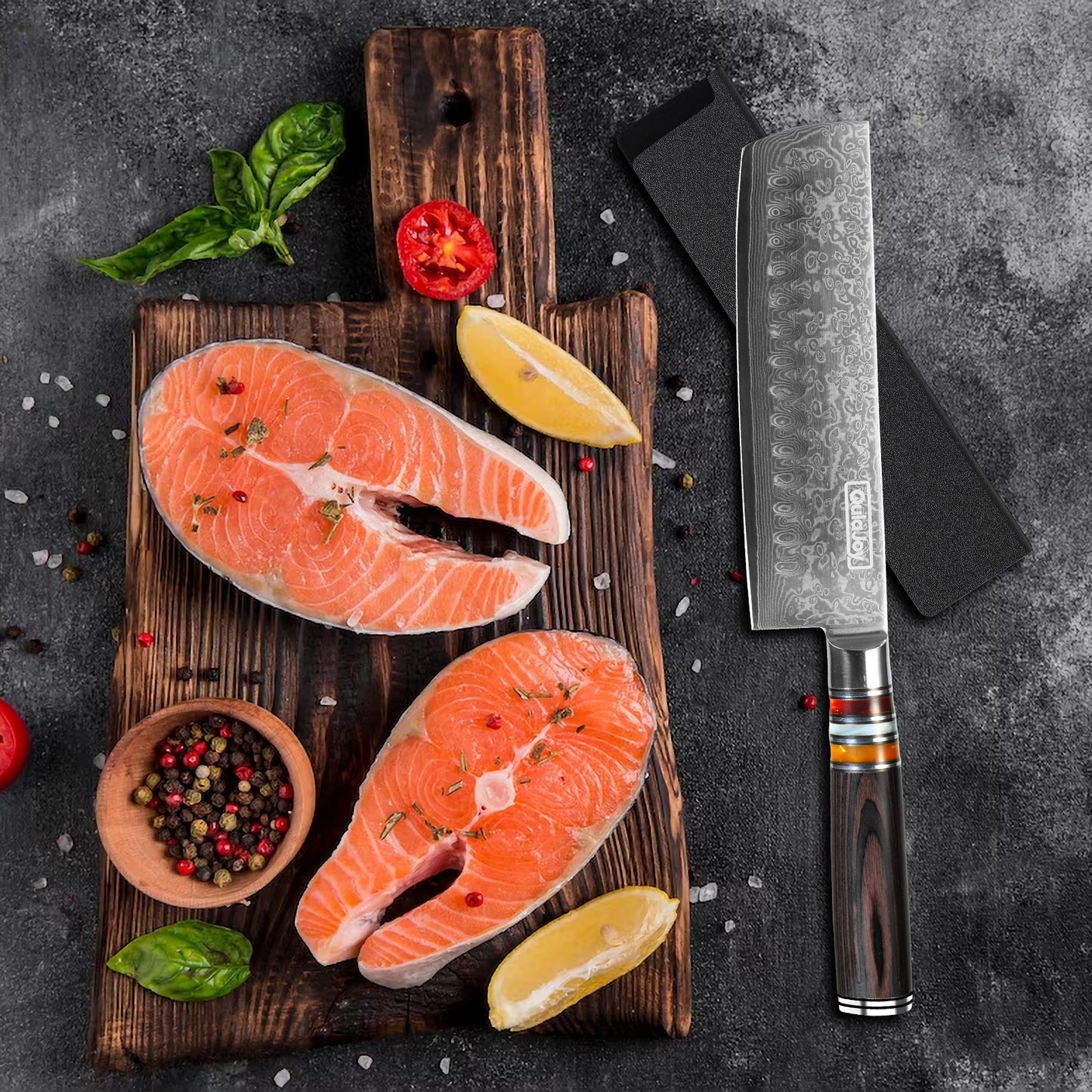 7-Inch Nakiri Chef Knife - Japanese Damascus VG-10 Steel, Pakkawood Handle