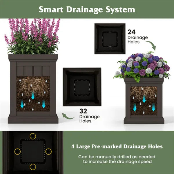 Set of 2 Stackable Weather-Resistant Planters with Drainage