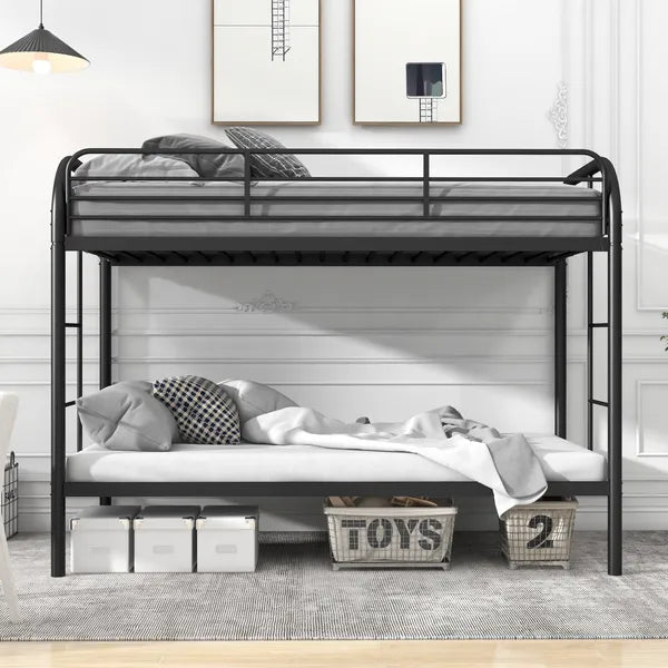 Twin Over Twin Bunk Bed - Sturdy Metal Frame with Safety Guardrails