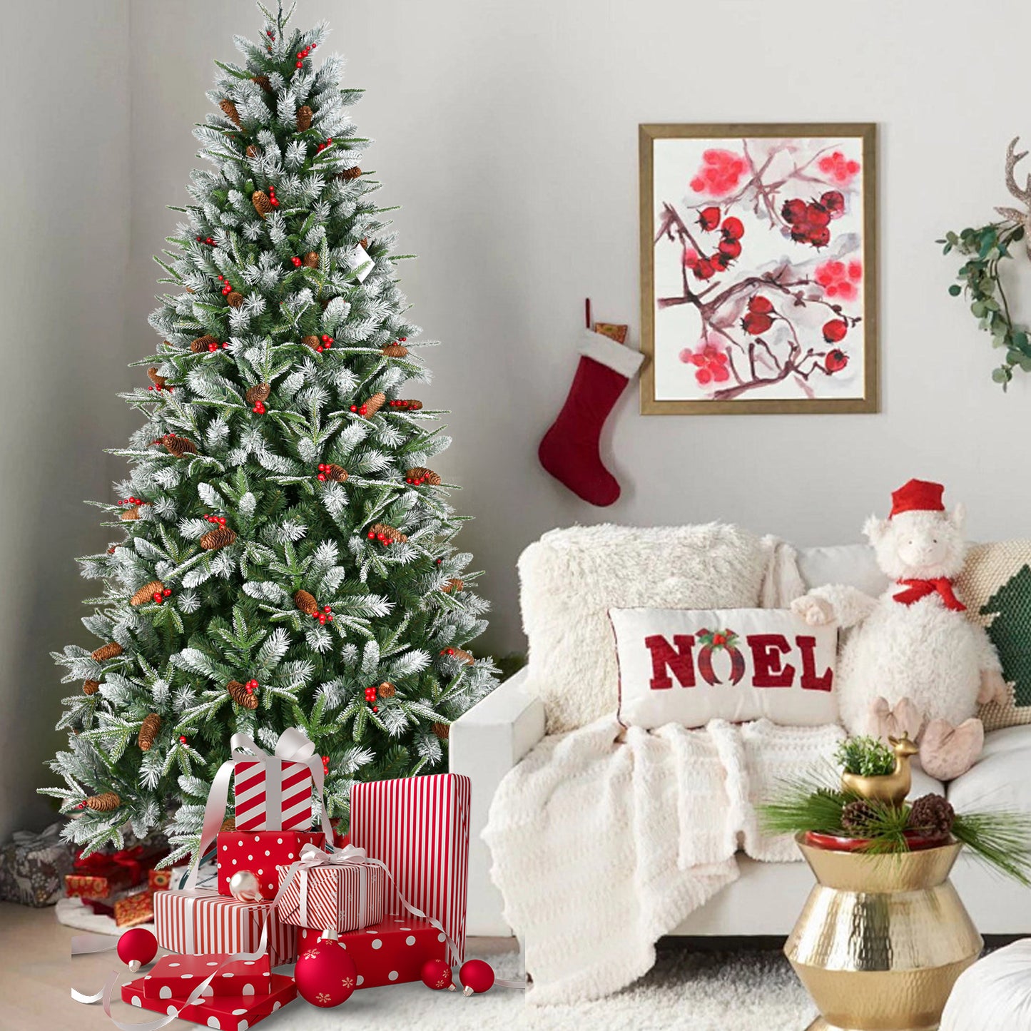 Artificial Christmas Tree with Red Fruits & Pine Cones - Multiple Heights