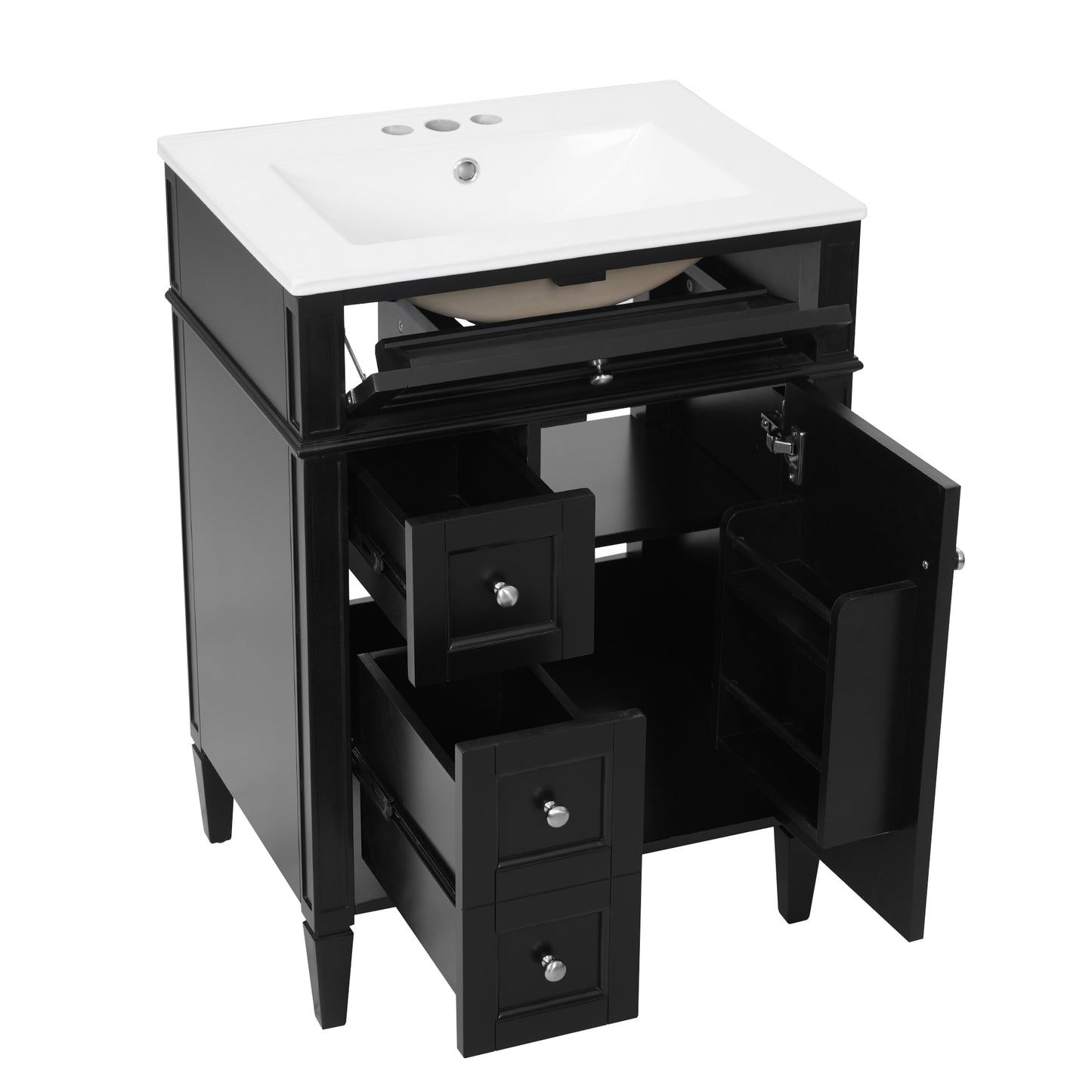 24-Inch Modern Bathroom Vanity with Sink and Storage - Black