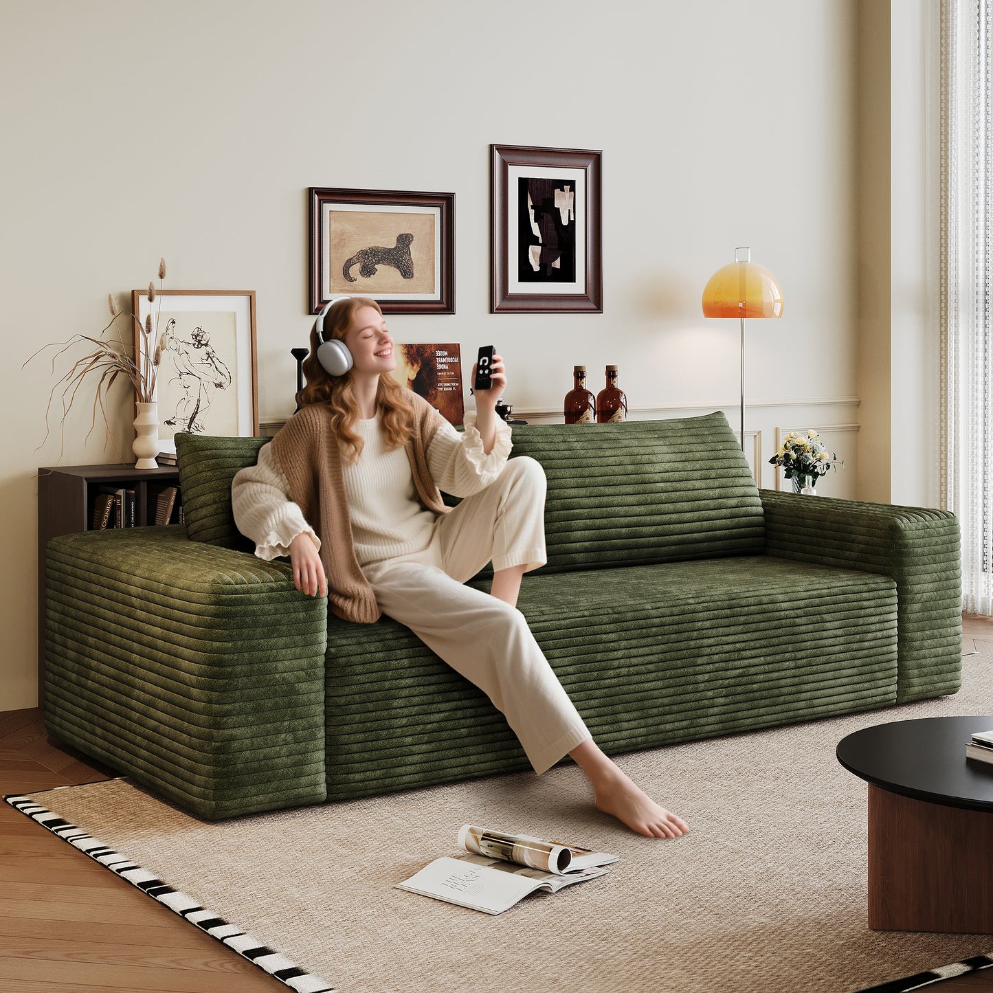 71" Corduroy Loveseat Sofa - Comfy Deep Seat, No Assembly, Green