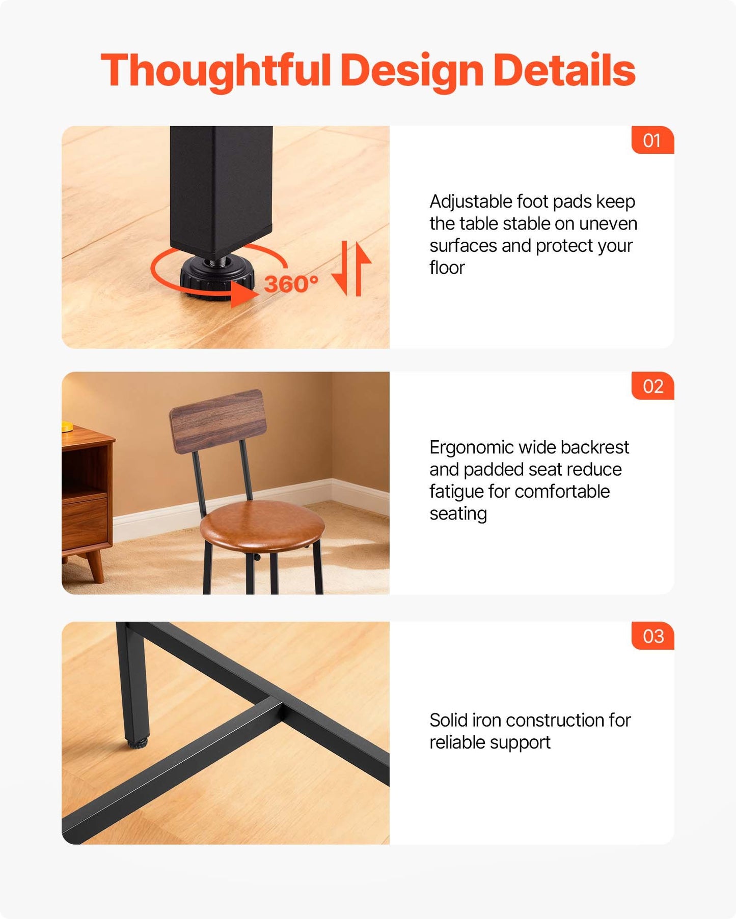5-Piece Bar Table and Chair Set with Rounded Edge Design - Walnut & Black Finish