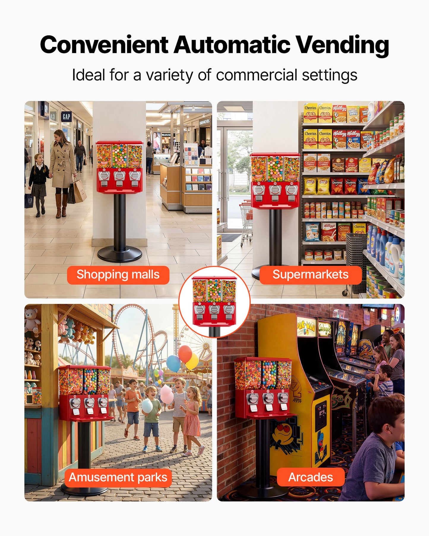 Vevor Candy Vending Machine with Stand & Locking Lid - Triple Compartment, Vintage Style, No Electricity