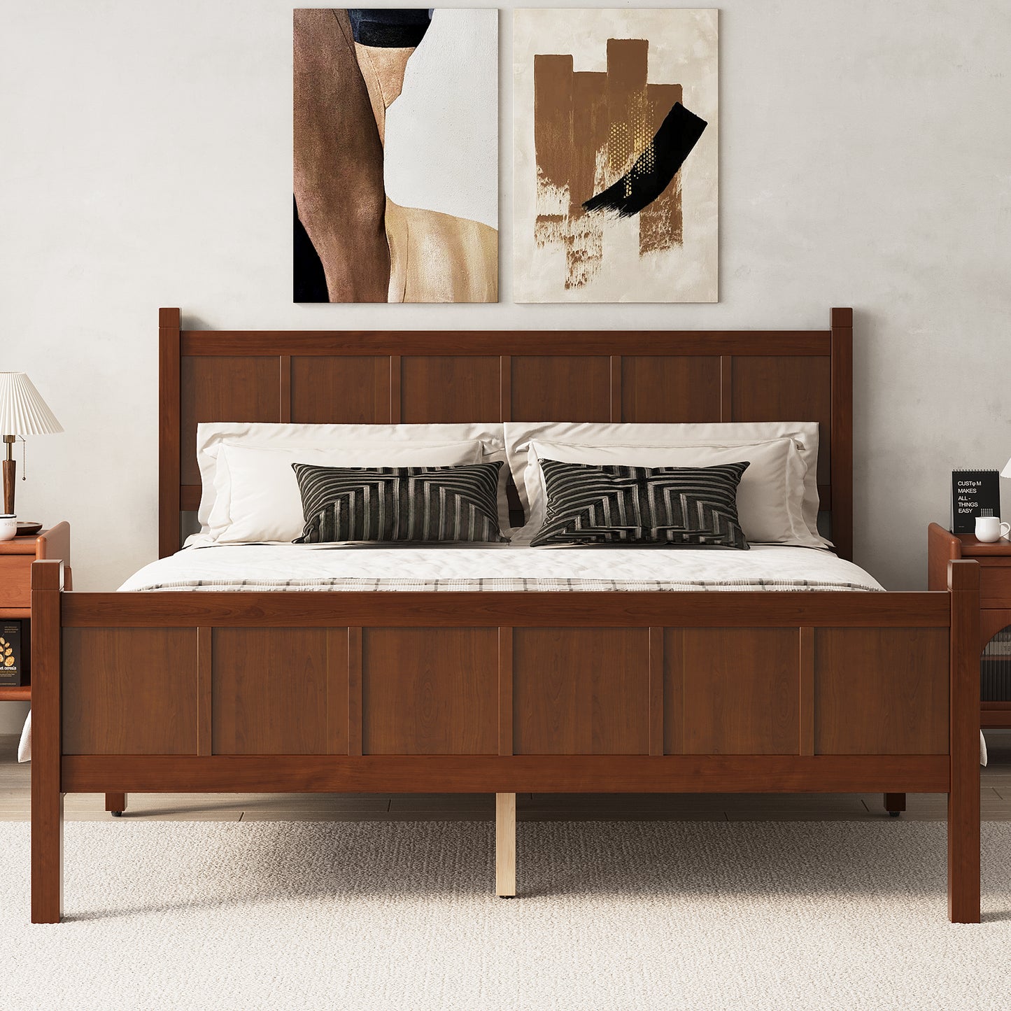 Queen Size Flat Panel Bed With Headboard & Footboard, Minimalist