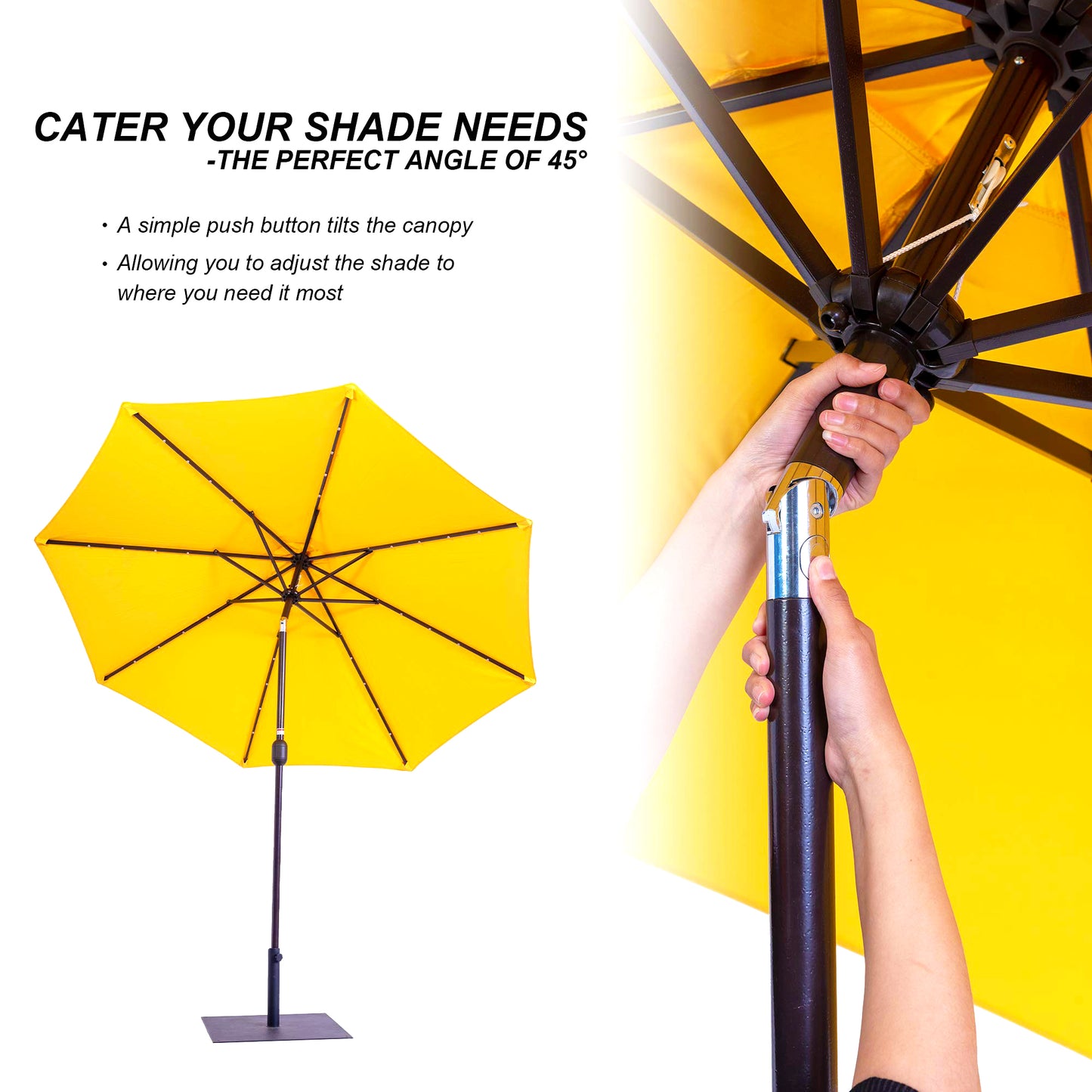 7ft Solar-Powered Outdoor Patio Umbrella with Tilt - Yellow