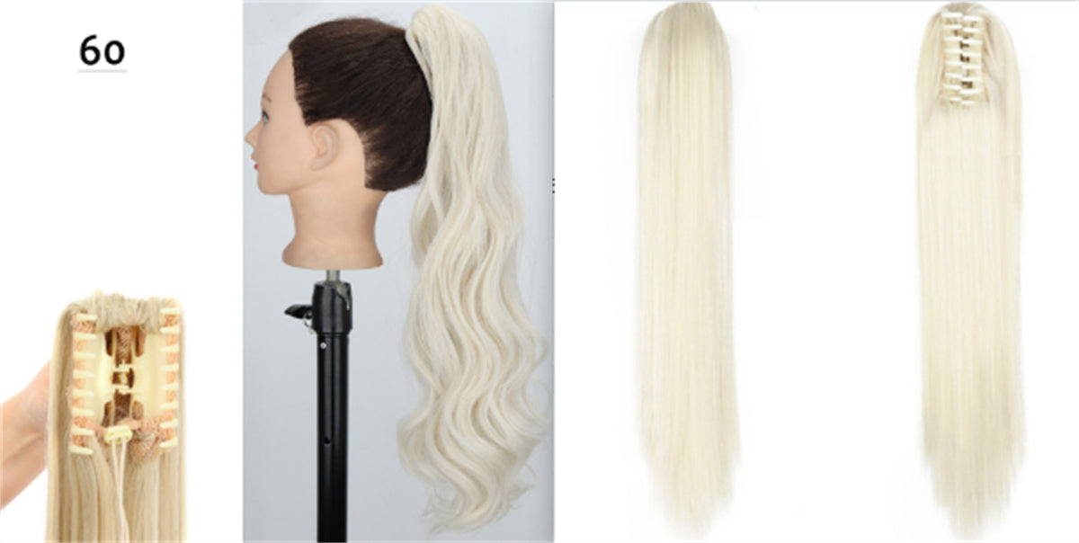 Long Straight Synthetic Wig with Ponytail Claw Clip - Chemical Fiber Hair Extension
