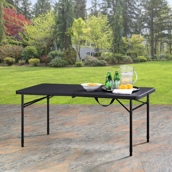 4-Foot Adjustable Folding Table - Rich Black, Compact & Versatile