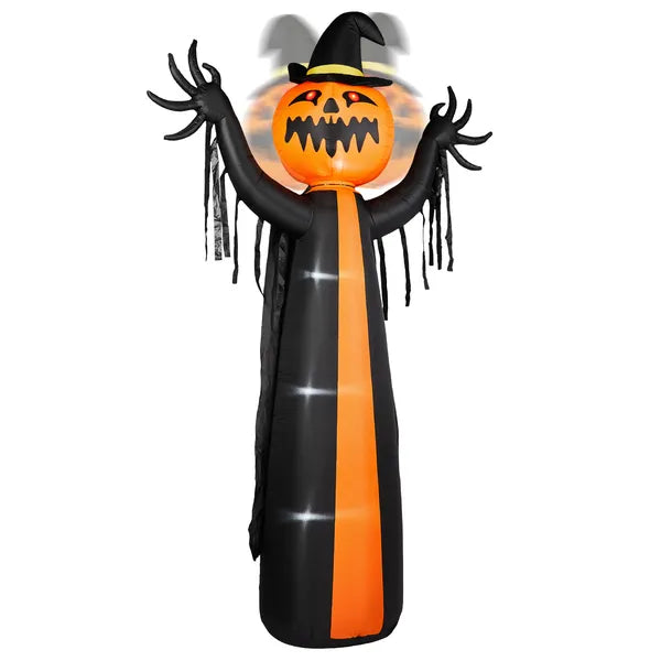 10ft Inflatable Pumpkin Ghost Decor with LED Lights - Black & Orange