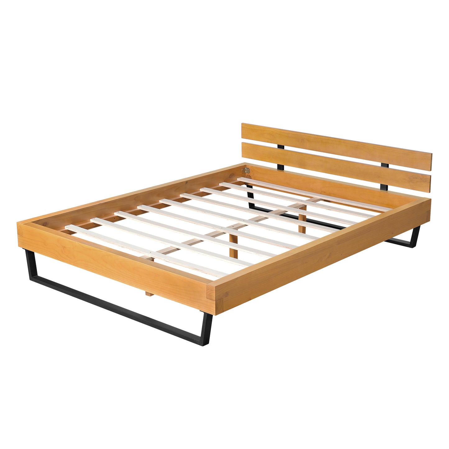 PINE WOOD BED FRAME QUEEN SIZE,NATURAL & BLACK COLOR
