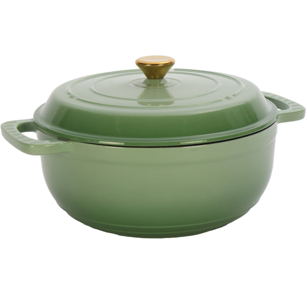 6QT Cast Iron Enameled Pot with Silicone Gloves - Gradient Green