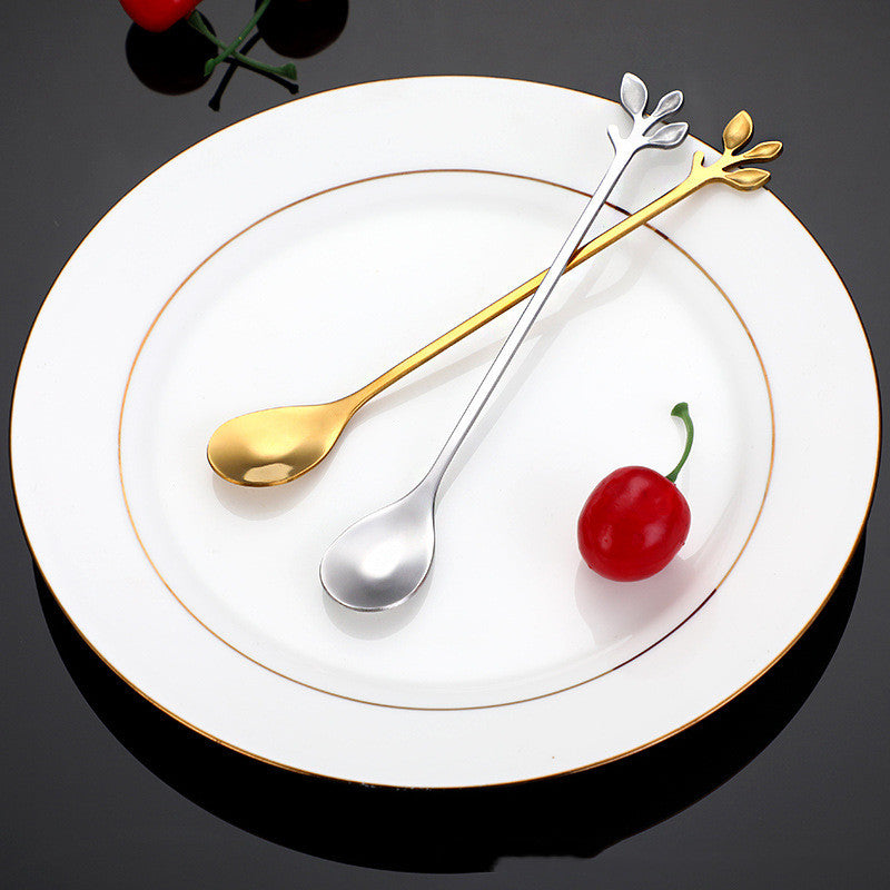 Stainless Steel Dessert Spoon & Fork Set - Creative Leaf Kitchen Utensils