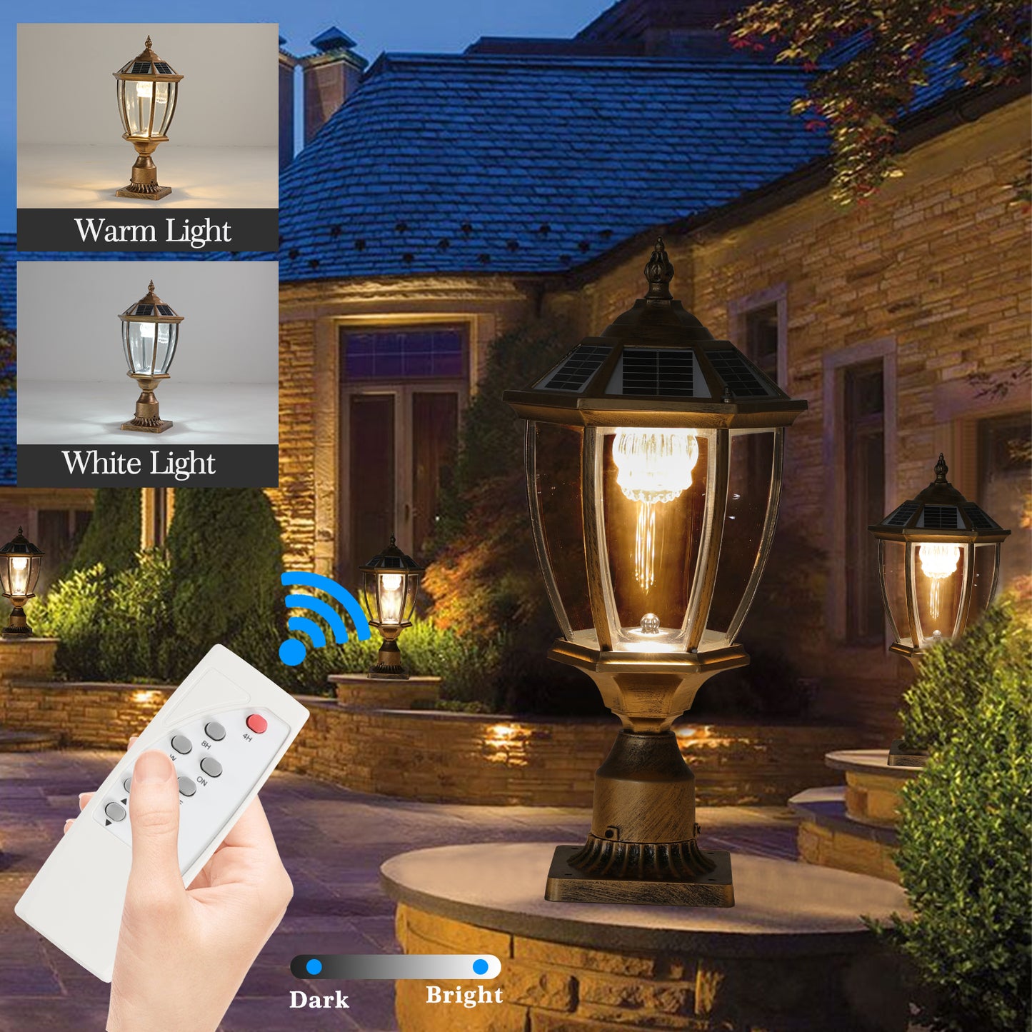 Golden Solar Powered Outdoor Lantern - Vintage Garden Light for Pathways & Yards - Bronze