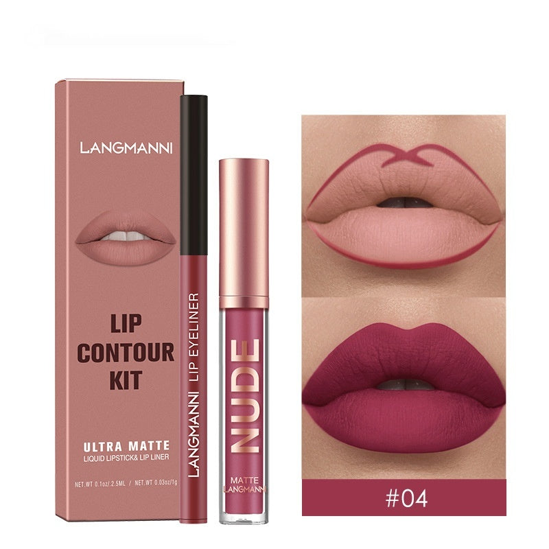 Lip Liner and Matte Lip Gloss Set - No Stain, Multiple Colors