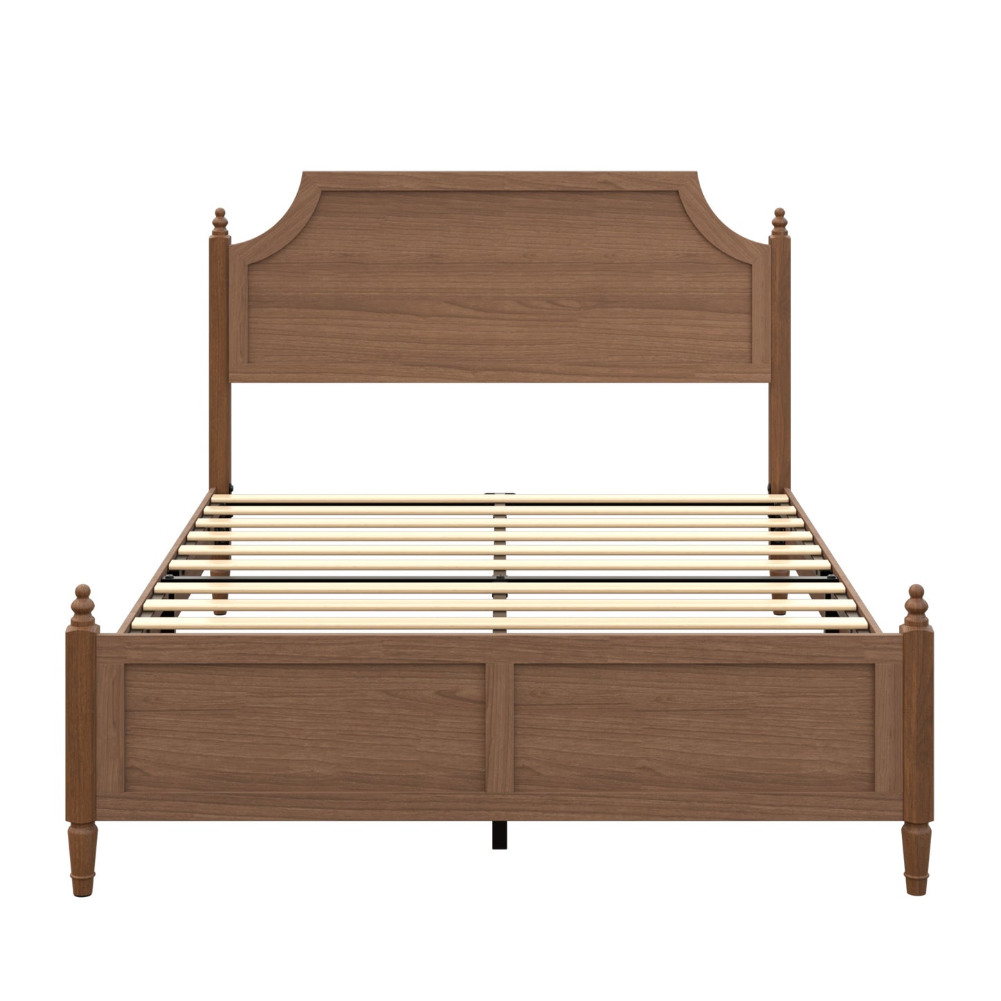 Full Farmhouse Platform Bed Frame with Headboard - Dark Brown