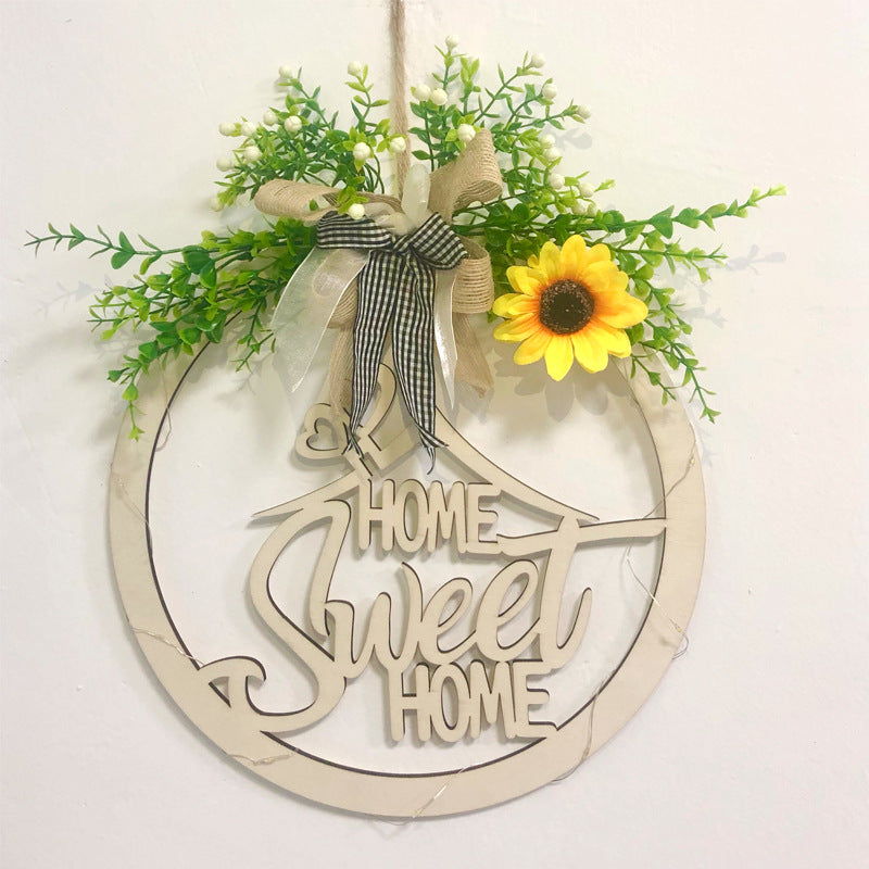 Wooden Letter Door Decor with Linen Bowknot - Green