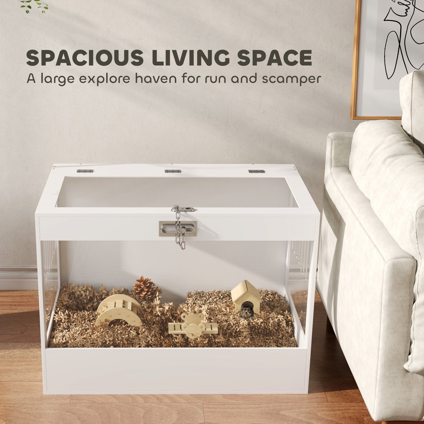 Hamster Cage with Openable Top Lock & Accessories - White Acrylic Pet Enclosure