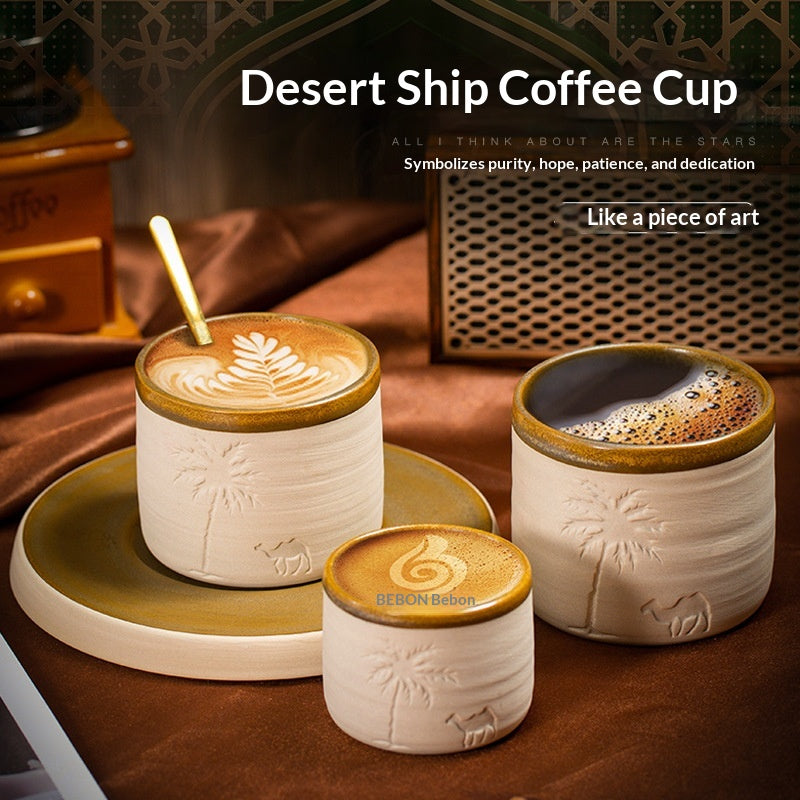 Middle Eastern Terracotta Espresso Cup - Creative Ceramic Coffee Mug with Desert Boat Pattern