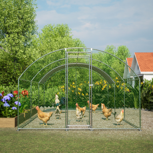 Large Metal Chicken Coop with Waterproof UV Cover Walk-In Yard Enclosure