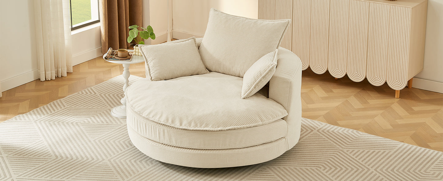 Oversized 360° Swivel Accent Chair with Dual-Layer Cushion - Beige