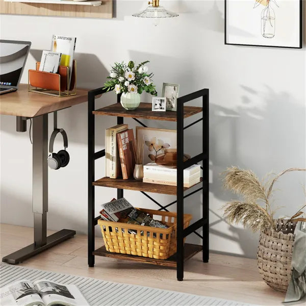 4-Tier Industrial Bookshelf - Rustic Brown & Black, Heavy-Duty Metal Frame