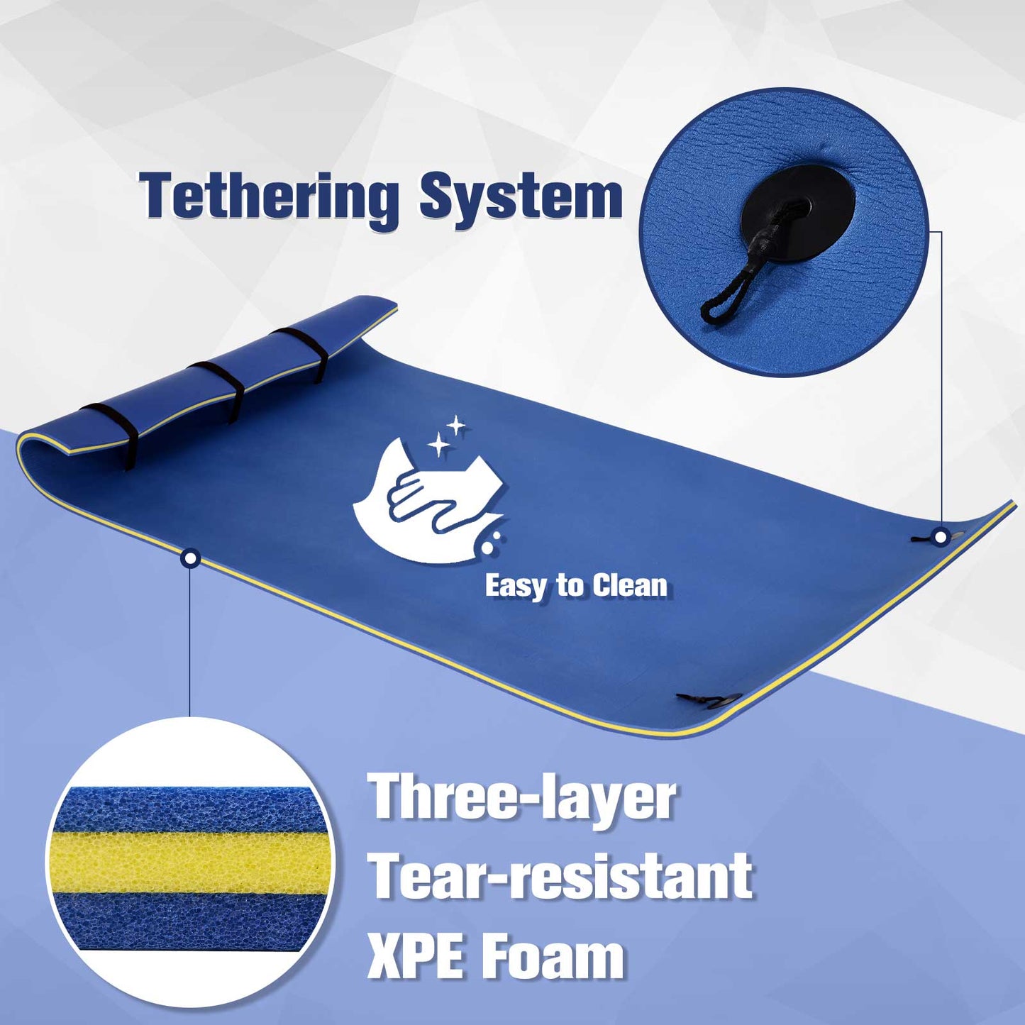 Roll-Up Pool Float Mat - Blue Water Pad for Lakes & Oceans