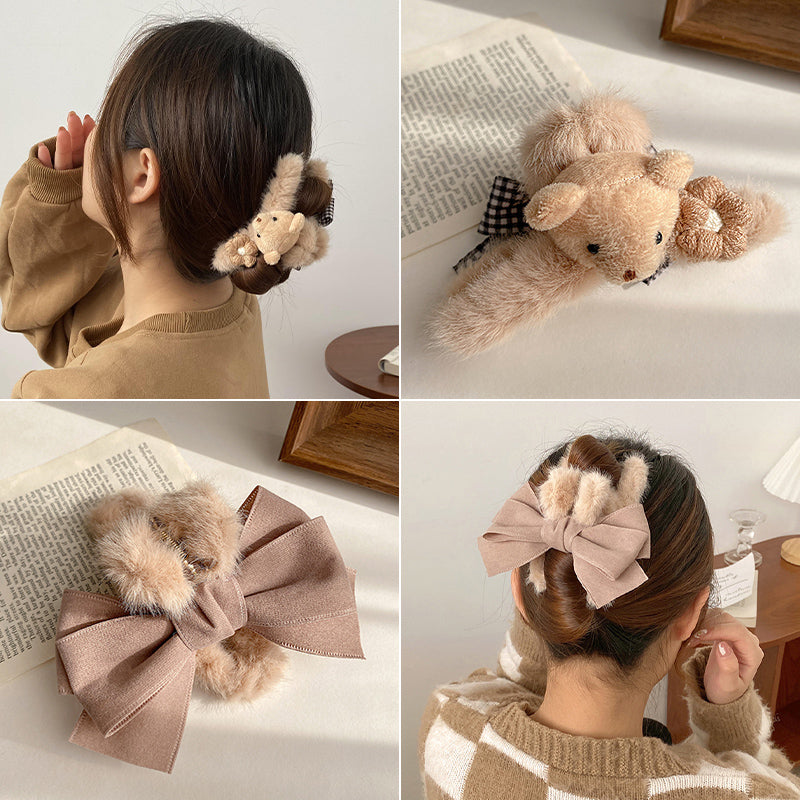 Plush Female Bowknot Shark Hair Clip - Big Head Accessory