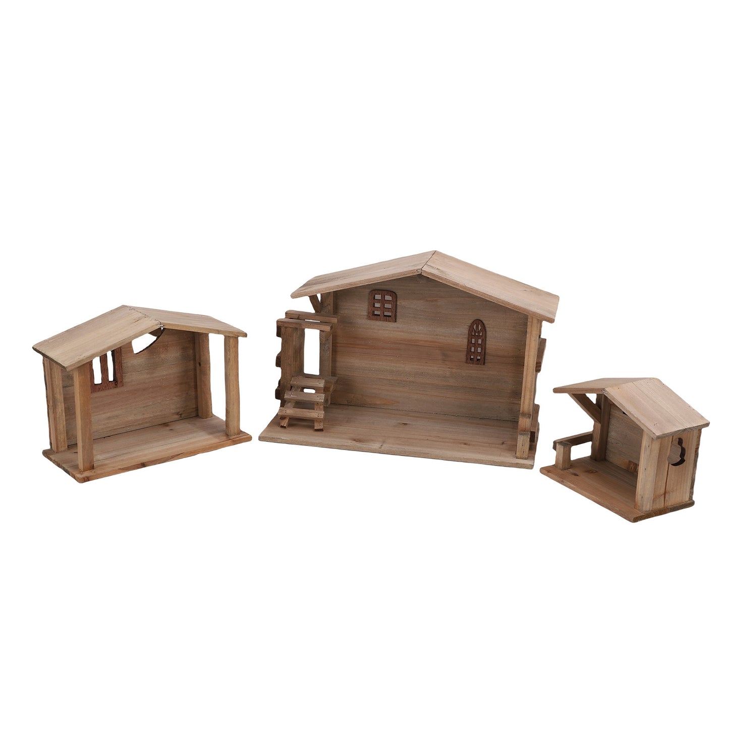 Xmas Wooden Stable Decor Solid Wood Rustic Stackable House Ornament