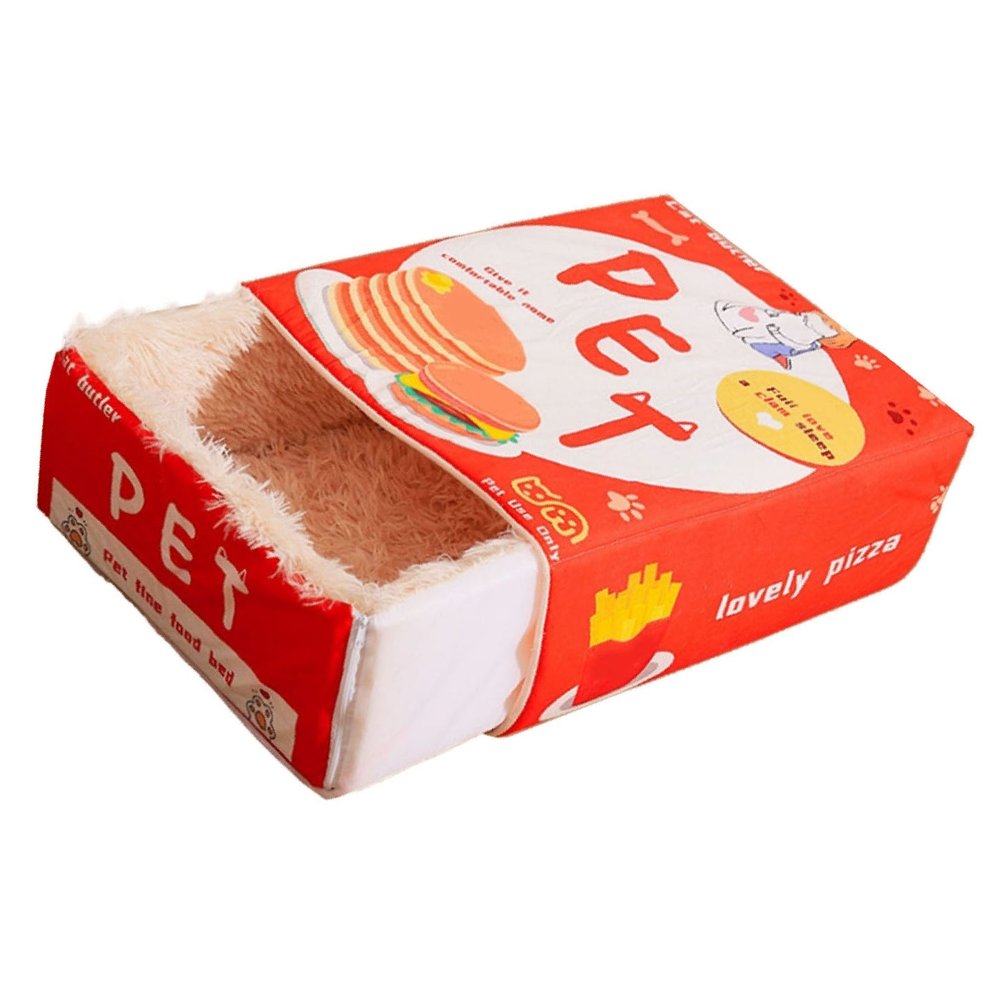 Enclosed Cat Bed Snack Box Style Soft Pet Bed for All Seasons - Red