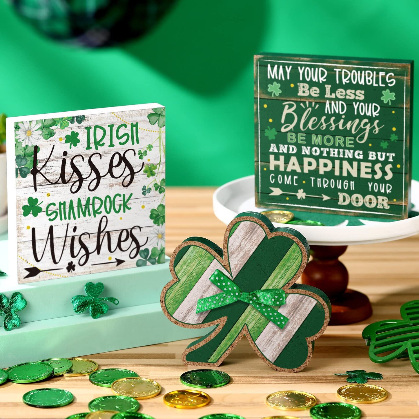 3 Pieces Festival Decoration Flowers for St. Patrick's Day - Green & White 12CM