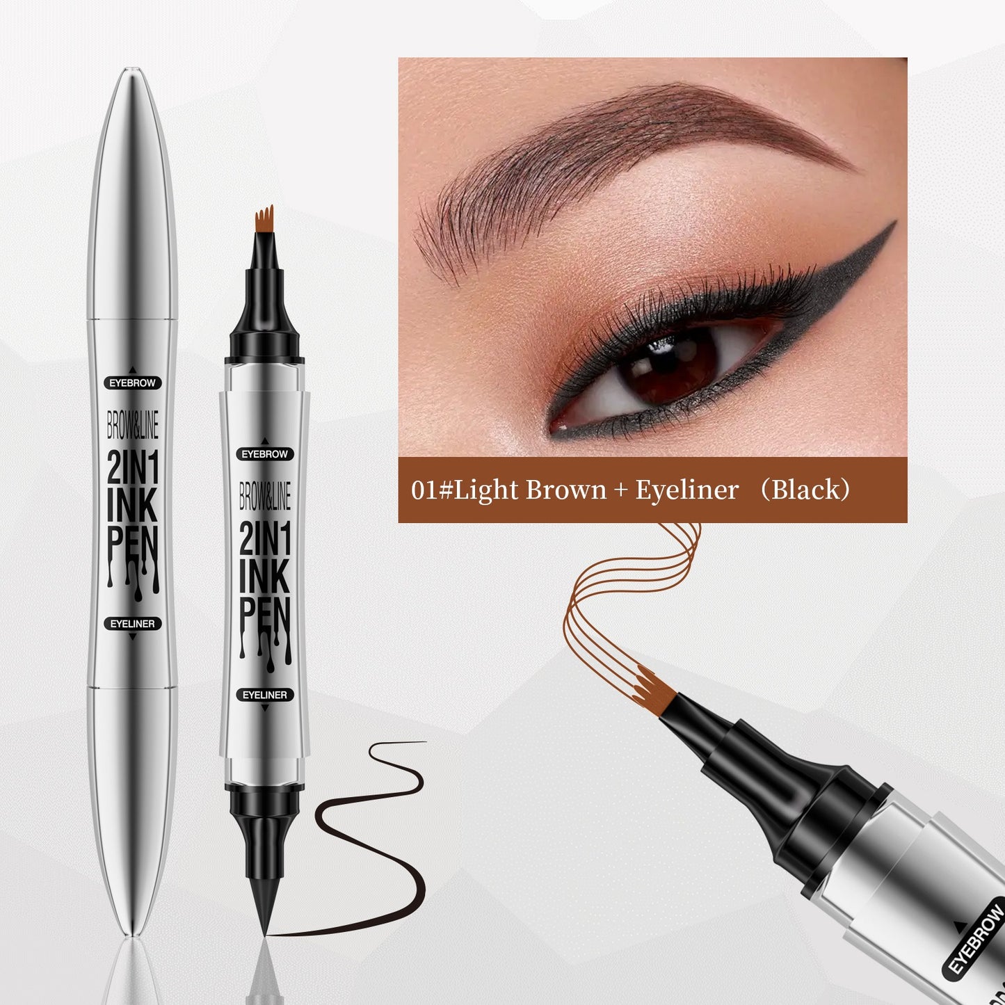 2-in-1 Microblading Eyebrow Pen with 4-Fork Tip and Eyeliner