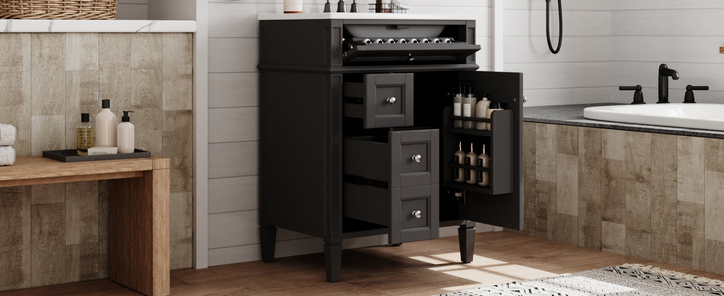 24-Inch Modern Bathroom Vanity with Sink and Storage - Black