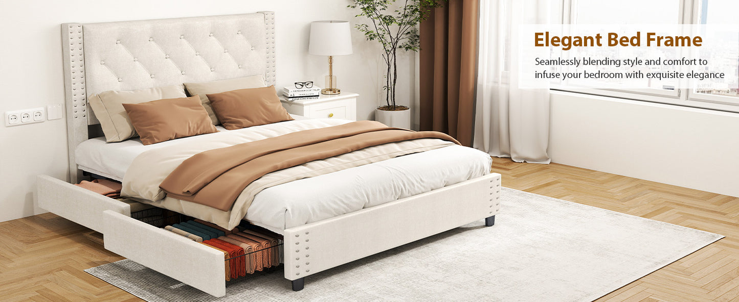 Full Size Platform Bed Frame with Headboard and 4 Drawers