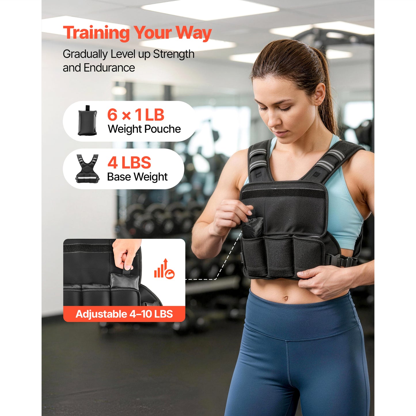 Adjustable Weighted Vest for Fitness & Running - 4-10 Lbs with Reflective Stripe