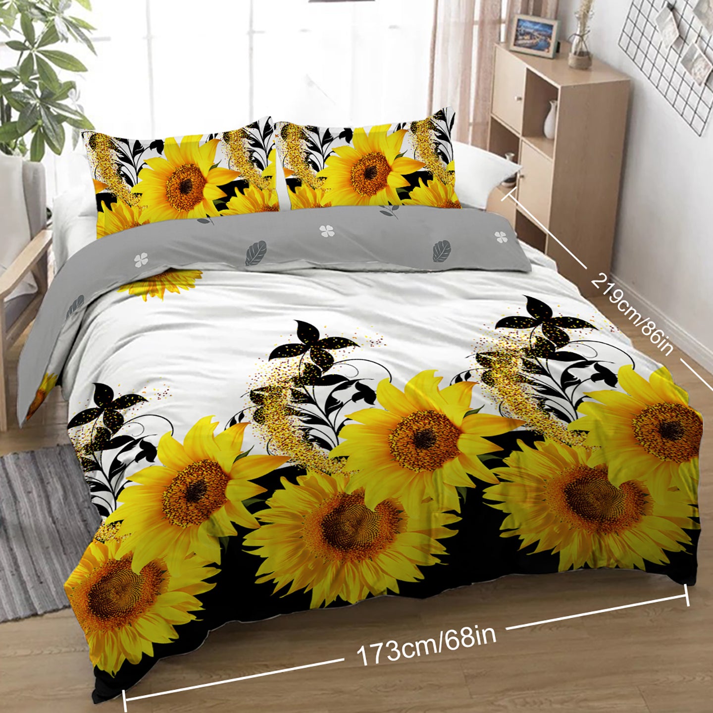 Sunflower Duvet Cover Set - 3 Pieces Black & White Bedding