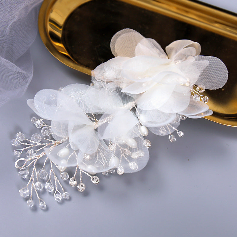 Bridal Crystal Flower Headdress - Silver