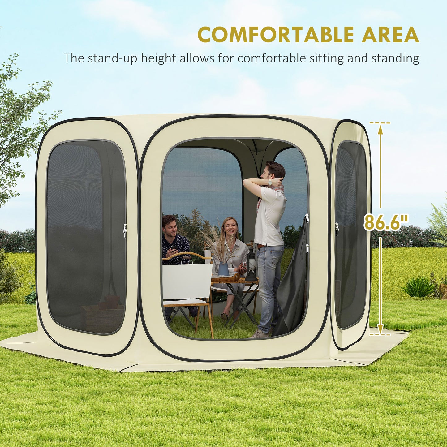 11x11ft Portable Pop Up Gazebo Screen Tent - Beige