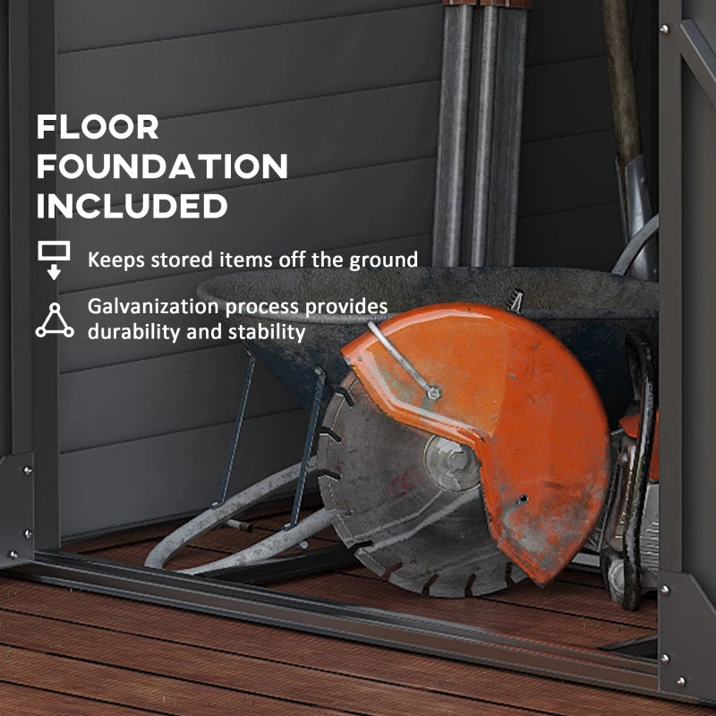 Outdoor Storage Shed 4.6x9 ft Metal Lean-To with Foundation Kit Lockable Doors Gray