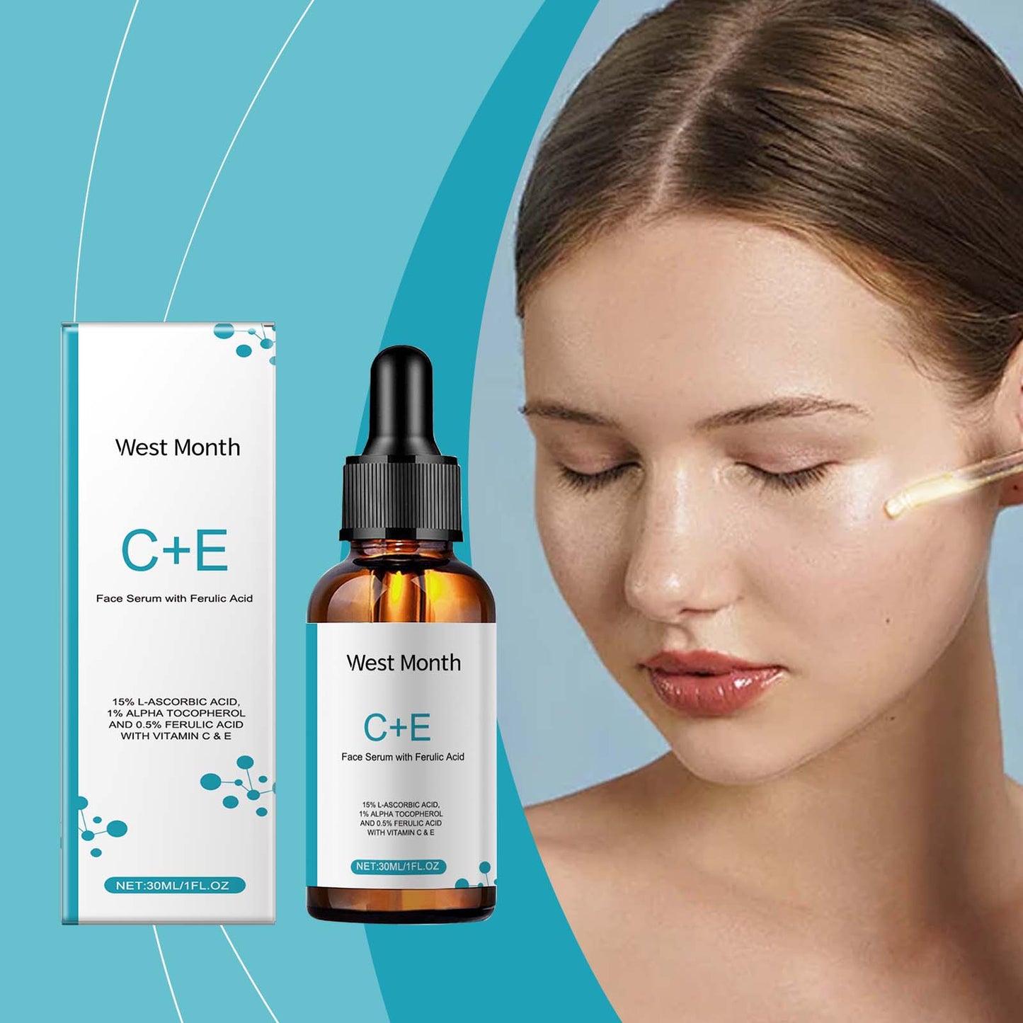 Vitamin C Facial Serum with Ferulic Acid & Collagen - 30ml Brightening