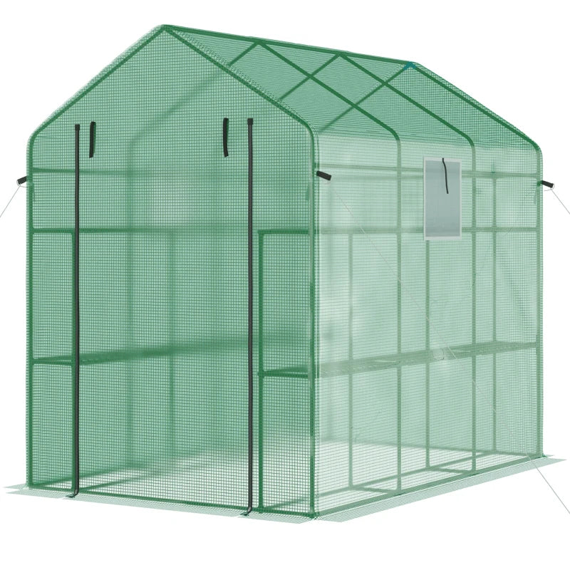 Walk-In Greenhouse for Outdoors with Mesh Door & Windows - 18 Shelves, UV Protection, Plant Labels, Green