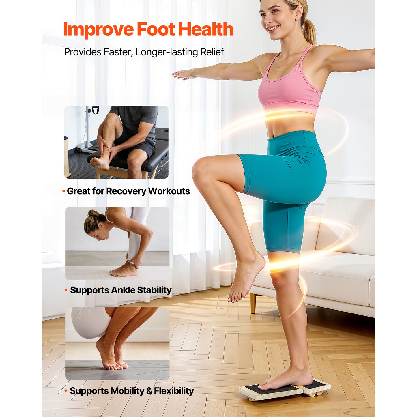 Balance Board for Physical Therapy & Fitness - Non-Slip Wooden Wobble Trainer